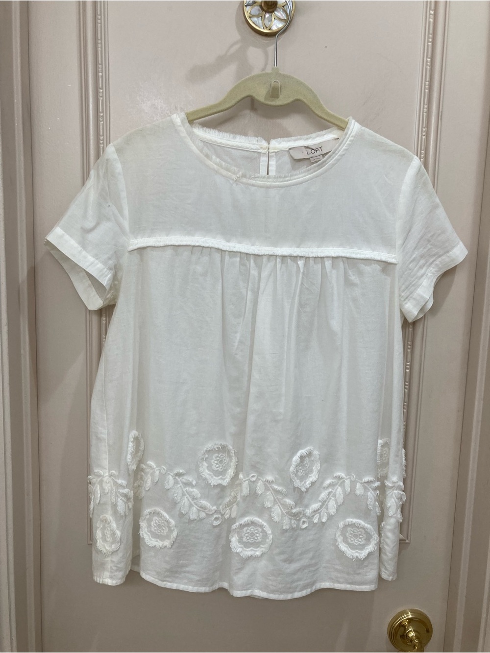 LOFT White Embroidered Short Sleeve Tunic Top
